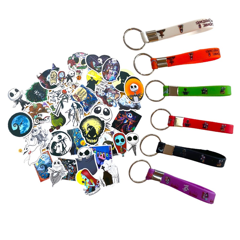 Nightmare Before Christmas 100 Stickers & 14 Key Ring Chain Set Party Favors Toy